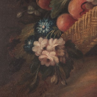 Pareja de bodegones con flores y frutas