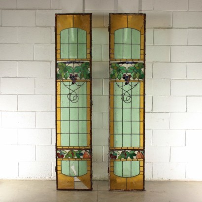 Paire De Vitraux Art Nouveau Verre Italie Début 20ème Siècle