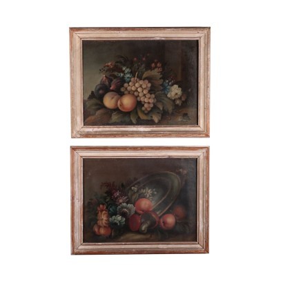 Coppia di Nature morte con Fiori e F