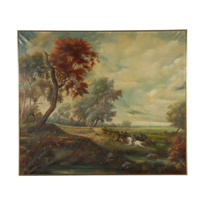 Ugo Ferrero,Paesaggio con scena di cavalleria,Angelo Ferrero,Angelo Ferrero,Angelo Ferrero