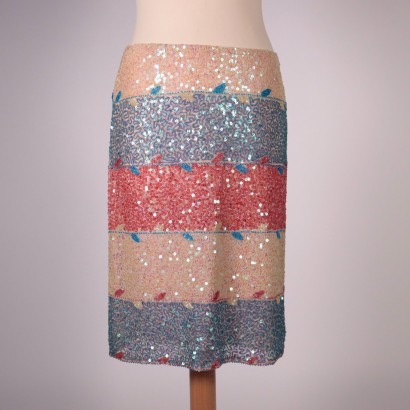 nico fontana, secondhand, paillettes, gonna,Gonna a Righe in Paillettes Nico Fonta