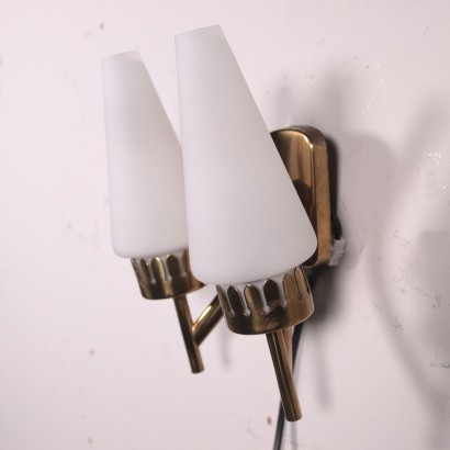 Group Of Four Sconces Brass Opaline Glass Italy 1950s 1960s