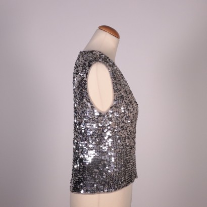 Nico Fontana Silver Crochet Top With Sequins Italy