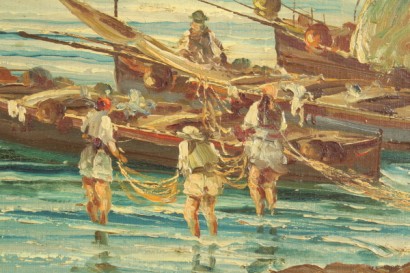arte del novecento, marina, olio su tela, guilloche
