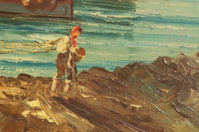 arte del novecento, marina, olio su tela, guilloche