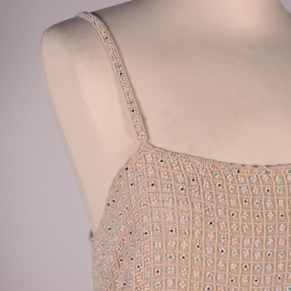 Beige Floral Dress With Beads Beads Silk Milan