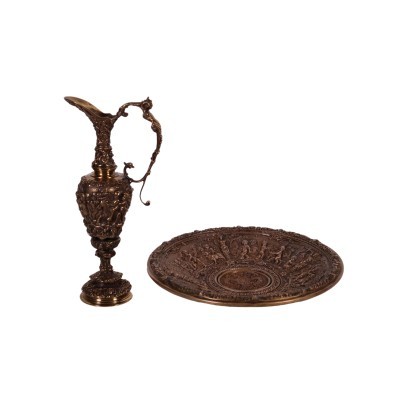 antiguo, bronce, bronces antiguos, bronce antiguo, bronce italiano antiguo, bronce antiguo, bronce neoclásico, bronce del siglo XIX, placa con jarra de bronce