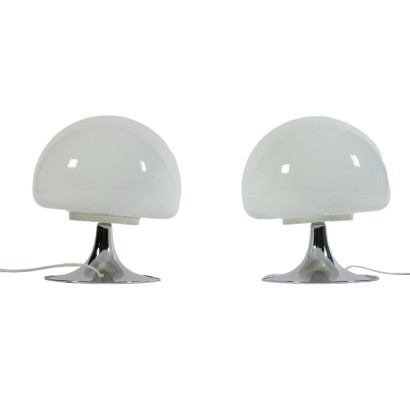 Pair Of Lamps Cini & Nils Glass Chromed Metal Italy 1960s 1970s