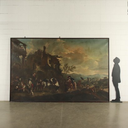 arte, arte italiana, pittura antica italiana,Paesaggio con Figure e Cavalieri