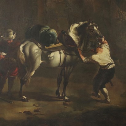 arte, arte italiana, pittura antica italiana,Paesaggio con Figure e Cavalieri