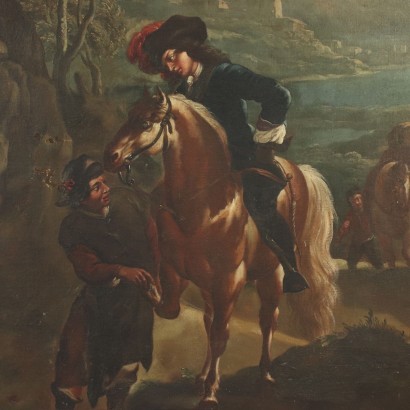 arte, arte italiana, pittura antica italiana,Paesaggio con Figure e Cavalieri