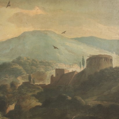 arte, arte italiana, pittura antica italiana,Paesaggio con Figure e Cavalieri