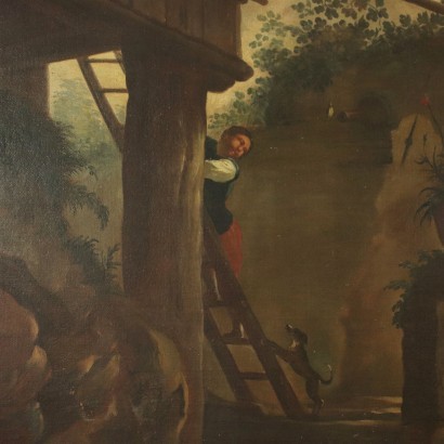arte, arte italiana, pittura antica italiana,Paesaggio con Figure e Cavalieri