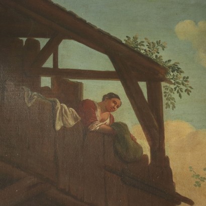 arte, arte italiana, pittura antica italiana,Paesaggio con Figure e Cavalieri