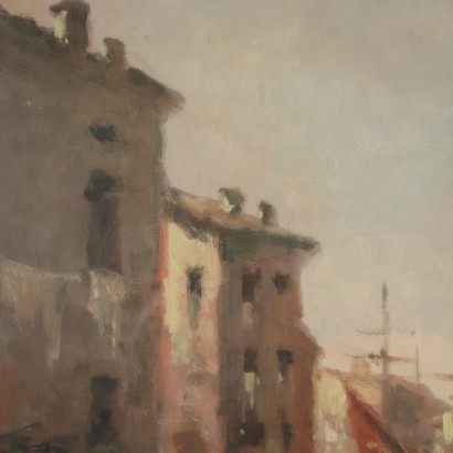 Harbour Glimpse Oil on Canvas 20th Century