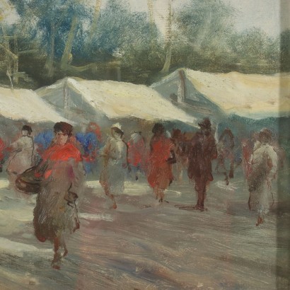 arte, arte italiana, pittura novecento italiana,Scorcio di Paese con Figure