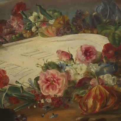 arte, arte italiana, pittura ottocento italiana,Dipinto Celebrativo con Fiori