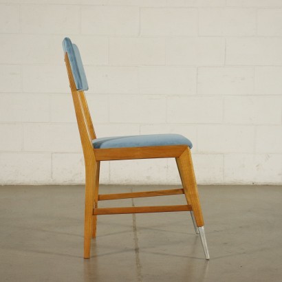 Group Of Six Chairs Sessile Oak Foam Velvet Aluminium Italy 1950s