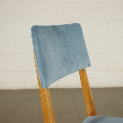 Group Of Six Chairs Sessile Oak Foam Velvet Aluminium Italy 1950s