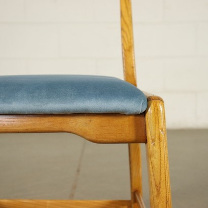 Group Of Six Chairs Sessile Oak Foam Velvet Aluminium Italy 1950s
