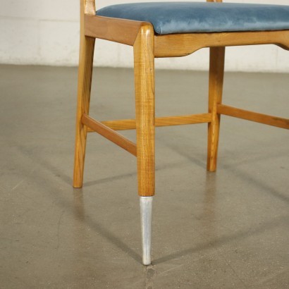 Group Of Six Chairs Sessile Oak Foam Velvet Aluminium Italy 1950s