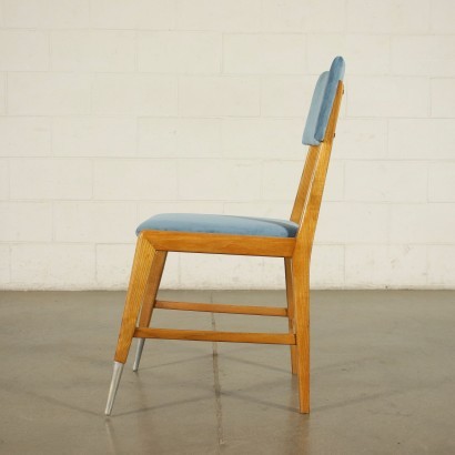 Group Of Six Chairs Sessile Oak Foam Velvet Aluminium Italy 1950s