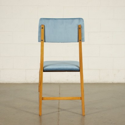 Group Of Six Chairs Sessile Oak Foam Velvet Aluminium Italy 1950s