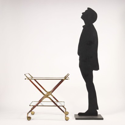 Service Trolley Wood Brass Glass Italy 1950s
