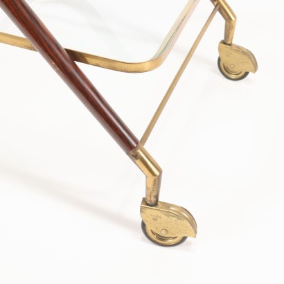 Service Trolley Wood Brass Glass Italy 1950s