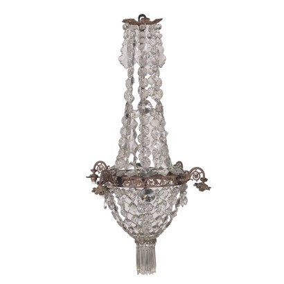 Lustre à Ballon Bronze Perle de Verre - Italie XX Siècle