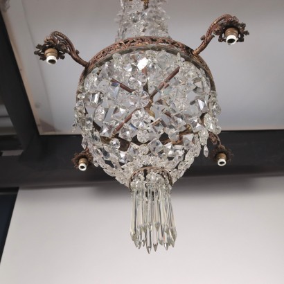 Lustre à Ballon Bronze Perle de Verre - Italie XX Siècle