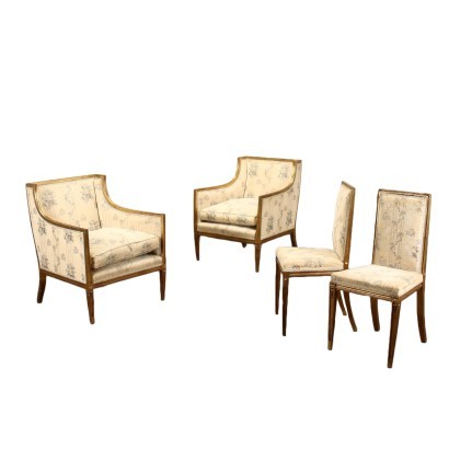 Coppia di Sedie e Poltrone in Stile Neoclassico