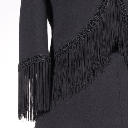 Completo Vintage, vintage Italia, vintage anni 70, frange, anni 60,Completo Vintage Nero con Frange