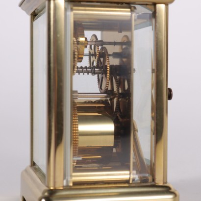 Horloge de Table Pierre Jacot Verre Laiton - France XX Siècle.