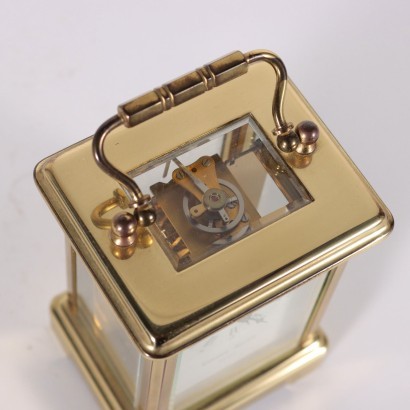 Horloge de Table Pierre Jacot Verre Laiton - France XX Siècle.