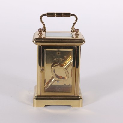 Horloge de Table Pierre Jacot Verre Laiton - France XX Siècle.
