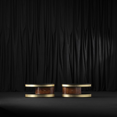 Pair of Mirrored Coffee Tables Dischi Volanti Wood by Echo Italy