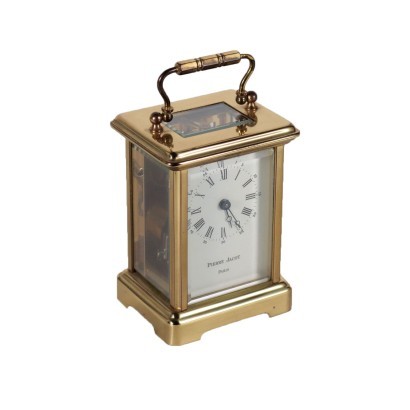 Horloge de Table Pierre Jacot Verre Laiton - France XX Siècle.