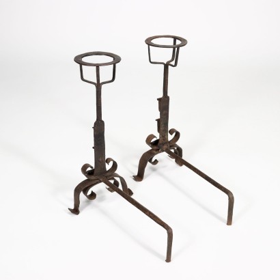 Paire de Chenets Fer Forgé - Italie XVIII Siècle.