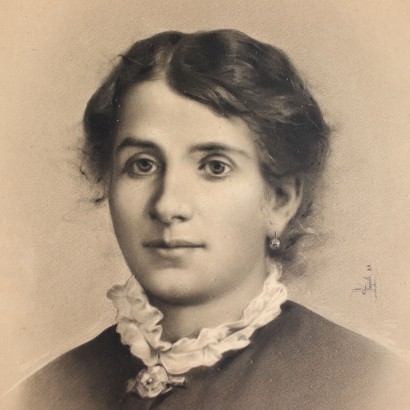 Portrait d\'une Jeune Femme Fusain sur Papier Italie 1888