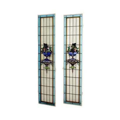 Paar Liberty-Buntglasfenster Italien XX Jhd