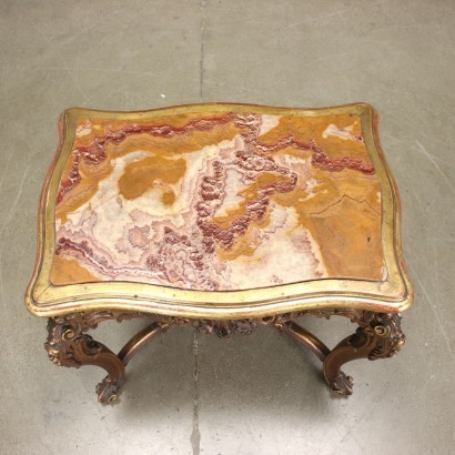 Table Basse de Style Rococo Albâtre Bois Doré Italie XX S.