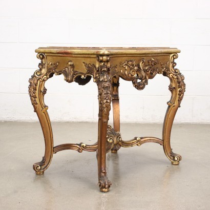 Table Basse de Style Rococo Albâtre Bois Doré Italie XX S.