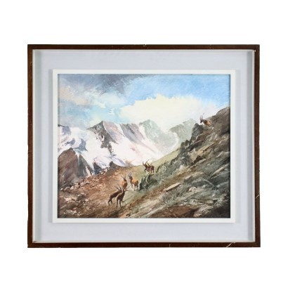 Aquarelle sur Papier par Piero Galanti Italie XX Siècle.