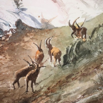 Aquarelle sur Papier par Piero Galanti Italie XX Siècle.