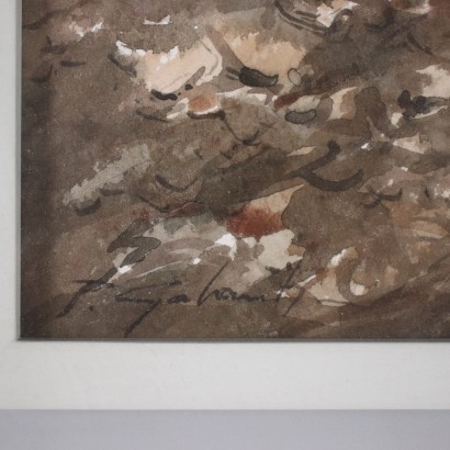 Aquarelle sur Papier par Piero Galanti Italie XX Siècle.