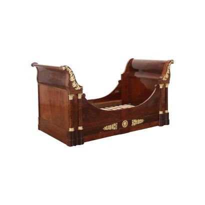 Lit Bateau Empire Chêne Rouvre Plume d'Acajou - France XIX Siècle.