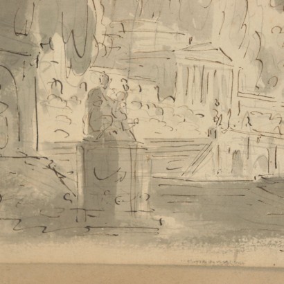 Gouache d'Aperçu Néoclassique Aquarelle sur Papier Italie XVIII S.