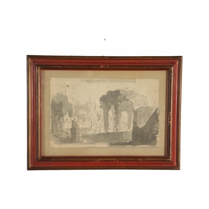 Gouache d'Aperçu Néoclassique Aquarelle sur Papier Italie XVIII S.