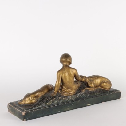 antiquariato, scultura in ceramica, antiquariato scultura in ceramica, scultura in ceramica antica, scultura in ceramica antica italiana, scultura in ceramica di antiquariato, scultura in ceramica neoclassico, scultura in ceramica del 800,Scultura in Gesso Emile Rouff,Gli Amici Fedeli,Emile Rouff,Emile Rouff